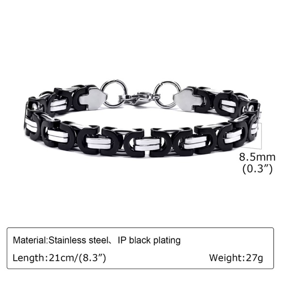 8.5mm Black Silver Link Chain Bracelets for Men Two Tone Bracelet 8” - Picture 5 of 6